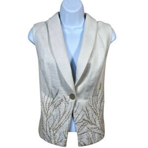 Coldwater Creek Embroidered Tweed Vest 14 1 Button Front Lined Minimalist Boho